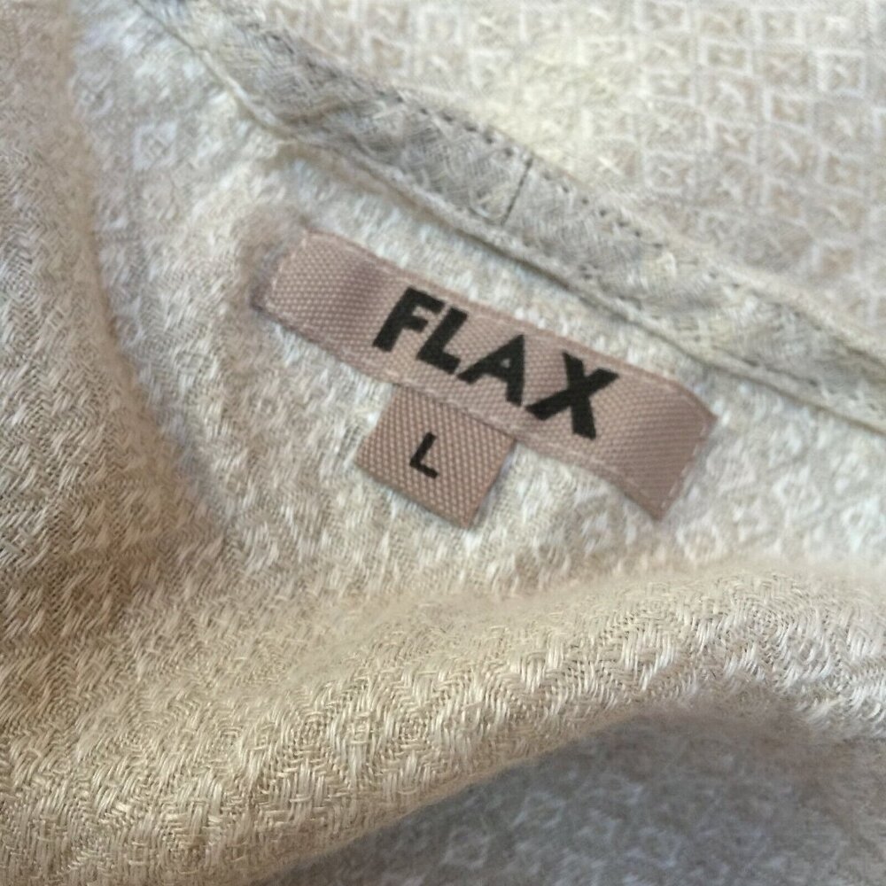Flax Womens Scoop Neck Sleeveless Linen Tank Top Geometric Tan Large New - Picture 3 of 7